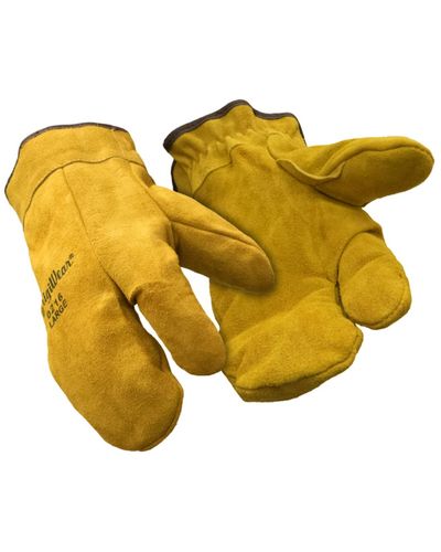 Refrigiwear Three Finger Split Leather Mitten Gloves - Yellow