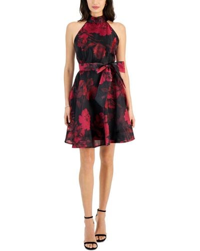Taylor Floral-print Fit & Flare Dress - Red