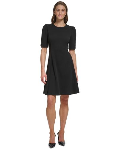 DKNY Button-detail Short-sleeved Fit & Flare Dress - Black