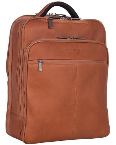 Kenneth Cole Full-grain Colombian Leather 16" Laptop Tablet Travel Backpack - Brown