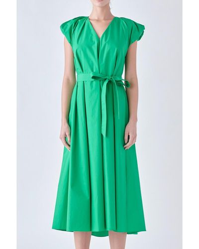 English Factory Puffy Sleeve Midi Dress - Green