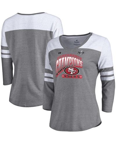 Fanatics San Francisco 49ers 2023 Nfc Champions Hail Mary Tri-blend 3/4-sleeve V-neck T-shirt - Gray