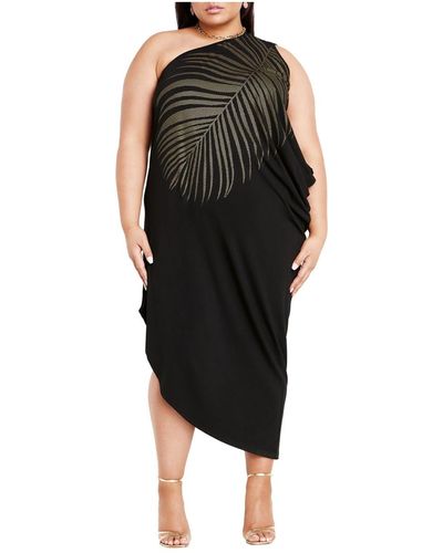 City Chic Plus Size Palm Drape Dress - Black