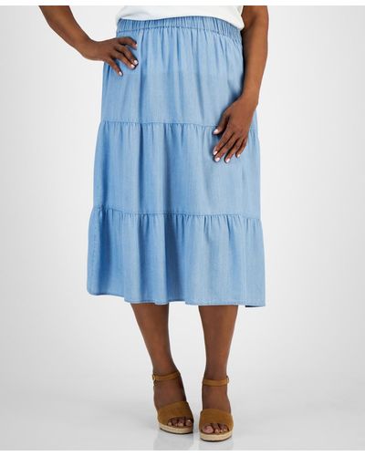 Style & Co. Plus Size Tiered Pull-on Midi Skirt - Blue