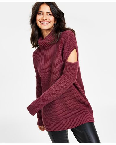 BarIII Turtleneck Cutout Sweater - Red