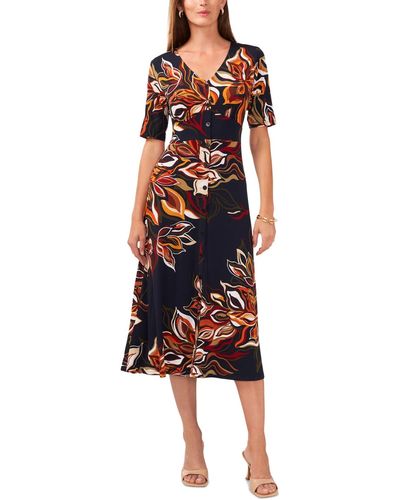 Msk Printed Button-front Midi Dress - Red