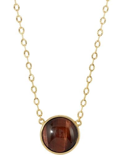 2028 Gold-tone Burnt Tiger Eye Stone Necklace - Brown
