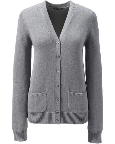 Lands' End School Uniform Cotton Modal Button Front Cardigan Sweater - Gray