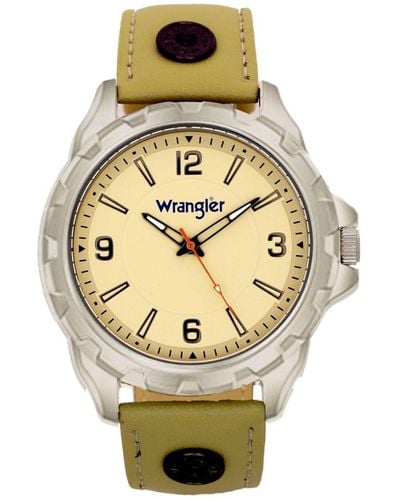 Wrangler Taupe Leather Strap Watch - Green