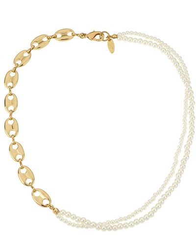 Ettika 18k Gold Plated Link Chain And Cultured Freshwater Pearl Beaded Necklace - White