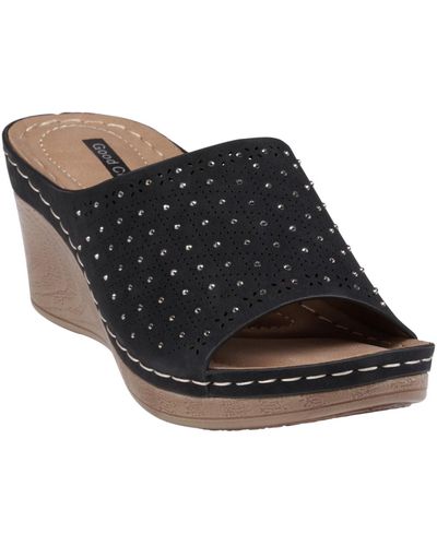 Gc Shoes Atlanta Studded Comfort Slip-on Wedge Sandals - Black