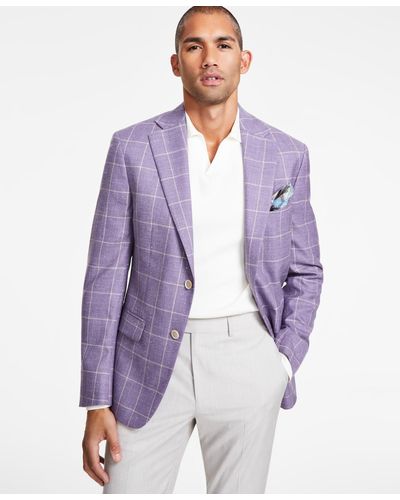 Tallia Slim-fit Windowpane Wool-blend Sport Coat - Purple