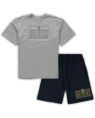 Concepts Sport Heathered Gray And Navy Milwaukee Brewers Big And Tall T-shirt And Shorts Sleep Set