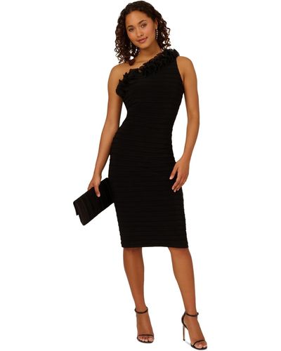 Adrianna Papell Ruffle Asymmetric Midi Dress - Black