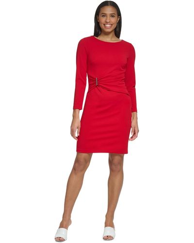 DKNY Hardware-trimmed Side-ruched Sheath Dress - Red