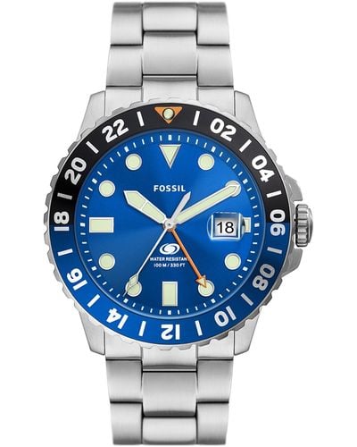 Fossil Blue Gmt Stainless Steel Watch
