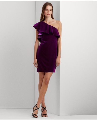 Lauren by Ralph Lauren Velvet One-shoulder Sheath Dress - Purple