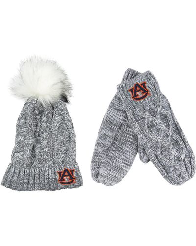 ZooZatZ And Auburn Tigers Cuffed Knit Pom Hat And Mittens Set - Gray