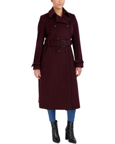 Cole Haan Double-breasted Belted Wool Blend Trench Coat - Red