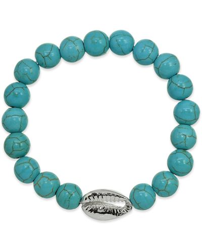 Macy's Genuine Stone Bead Puka Cowrie Shell Stretch Bracelet - Blue