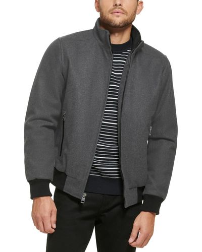 Calvin Klein Wool Bomber Jacket With Knit Trim - Gray