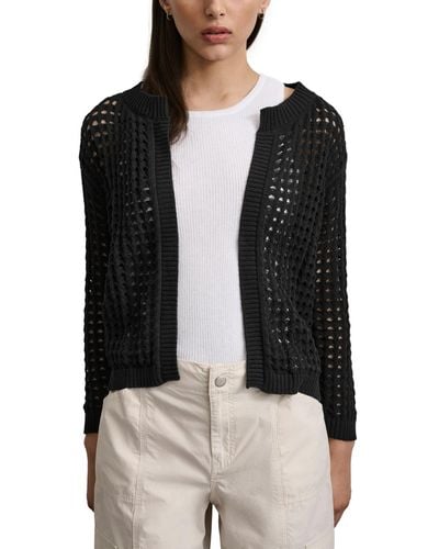 DKNY Open-stitch Drop-shoulder Cardigan Sweater - Black