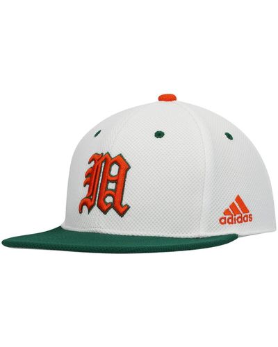 adidas White And Green Miami Hurricanes On-field Baseball Fitted Hat
