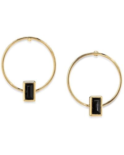 2028 14k Gold-tone Rectangle Crystal Hoop Stainless Steel Post Small Earrings - Black