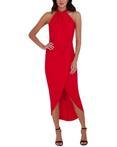 Julia Jordan Knot-neck Tulip-hem Midi Dress - Red