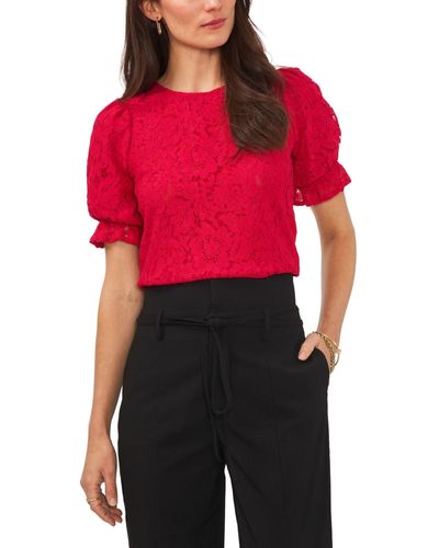 1.STATE Puff Short Sleeve Keyhole Top - Red