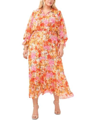 Vince Camuto Plus Size Long-sleeve Floral-print Maxi Dress - Orange