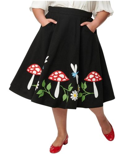 Unique Vintage Plus Size High Waist Soda Shop Swing Skirt - Black