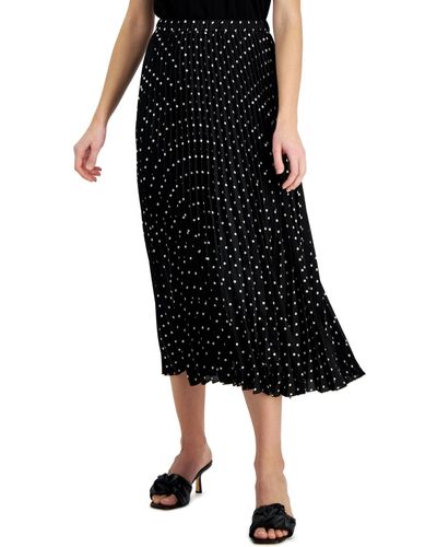 Anne Klein Dot-print Chiffon Pull-on Pleated Skirt - Black