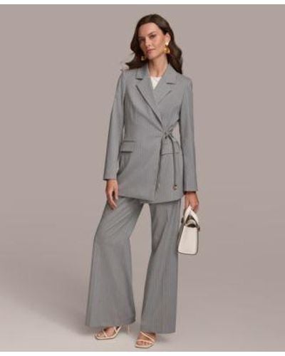 Donna Karan Pinstripe Tie Waist Blazer Wide Leg Pants - Gray
