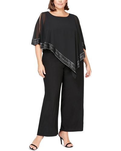Sl Fashions Plus Size Asymmetrical-overlay Jumpsuit - Black