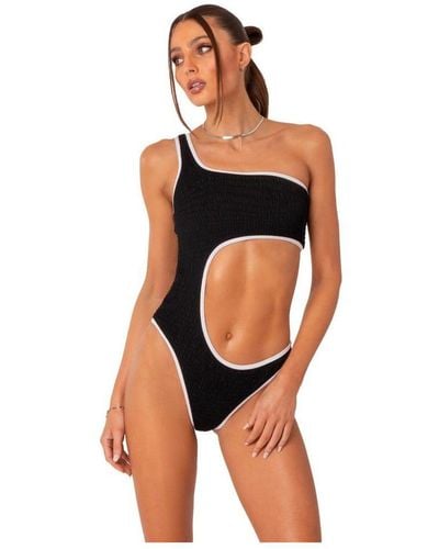 Edikted Contrast Binding One Shoulder Cutout One Piece Swimsuit - White