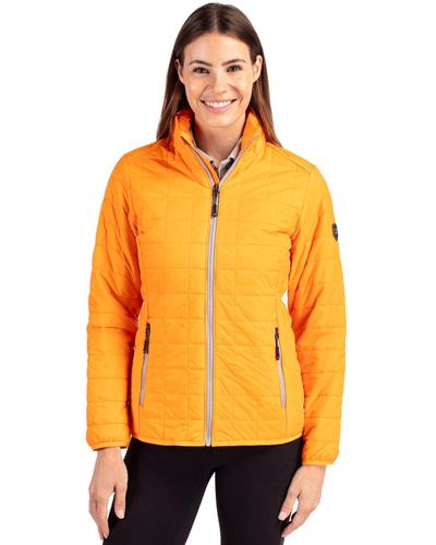 Cutter & Buck Plus Size Rainier Primaloft Eco Insulated Full Zip Puffer Jacket - Orange