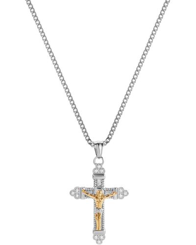Black Jack Jewelry Cubic Zirconia Two-tone Crucifix Cross 24" Pendant Necklace - Metallic