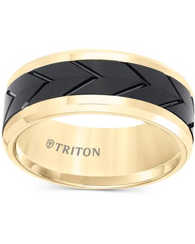 Triton Men's Black Tread Design Band In Tungsten Carbide - Blue
