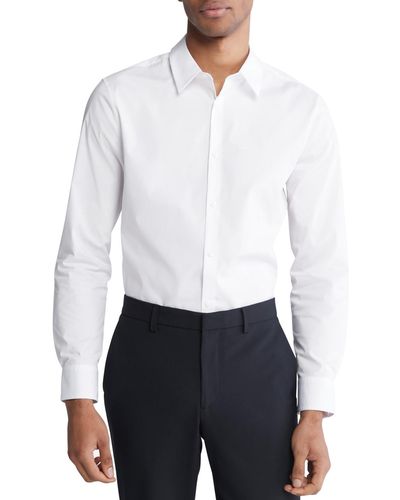 Calvin Klein Slim Fit Long Sleeve Solid Button-front Shirt - White