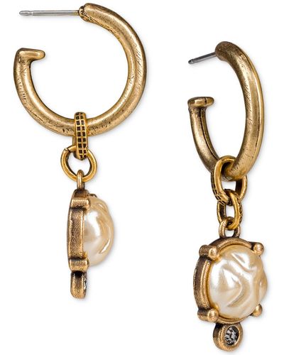 Patricia Nash Gold-tone Pave & Imitation Pearl Charm Hoop Earrings - Metallic
