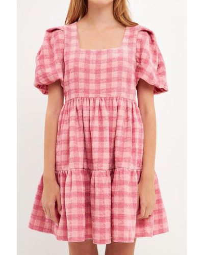 English Factory Tweed Babydoll Dress - Pink