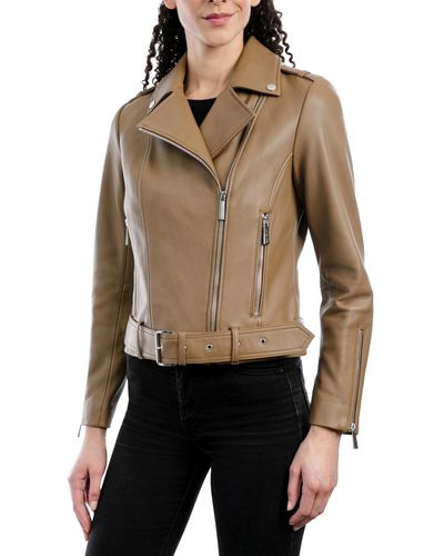 Michael Kors Belted Leather Moto Coat, Created For Macy's - White