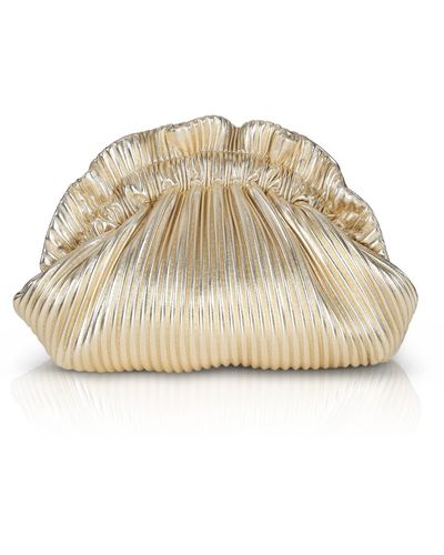 Badgley Mischka Piper Faux Leather Rib Pleated Pouch Clutch - Natural