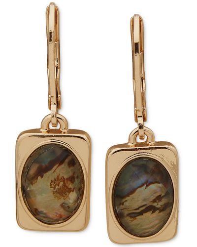 Anne Klein Gold-tone Oval Stone Rectangular Drop Earrings - Metallic