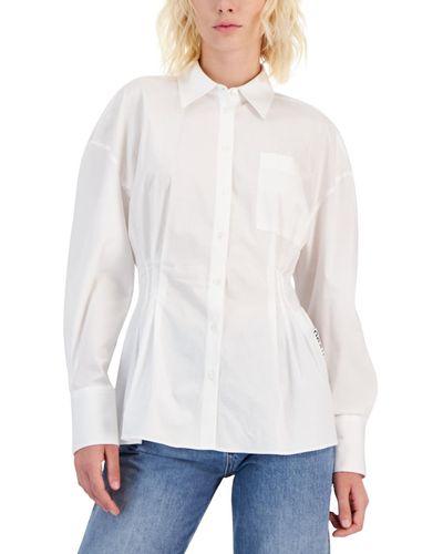 HUGO Collared Pintuck-waist Shirt Tunic - White