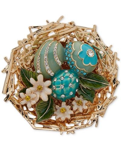 Anne Klein Gold-tone Mixed Stone Bunny egg Basket Pin - Metallic