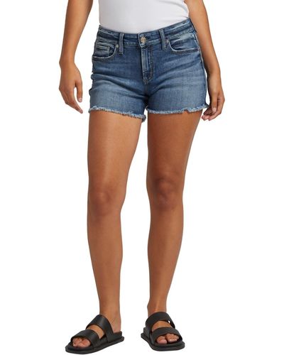 Silver Jeans Co. Suki Stretchy Distressed Curvy Mid Rise Shorts - Blue