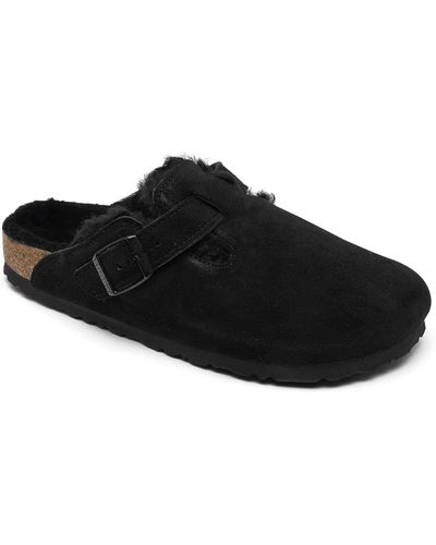 Birkenstock Boston Shearling Suede Leather Clogs From Finish Line - Black