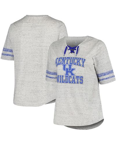 Profile Distressed Kentucky Wildcats Plus Size Striped Lace-up T-shirt - Blue